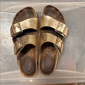 Birkenstock Rose Gold Sandals with Adjustable Straps and Cork Footbed